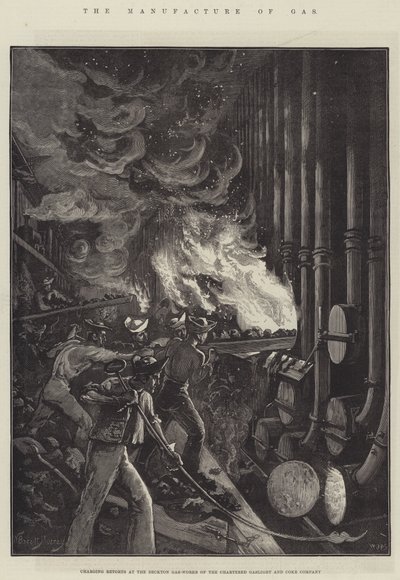 The Manufacture of Gas, charging Retorts at the Beckton Gas-Works of the Chartered Gaslight and Coke Company by William Bazett Murray